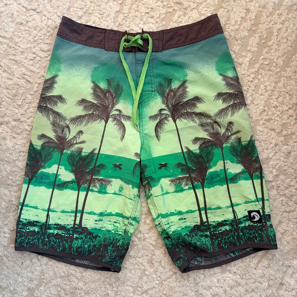 Split Tropical Green and Brown Board Shorts S